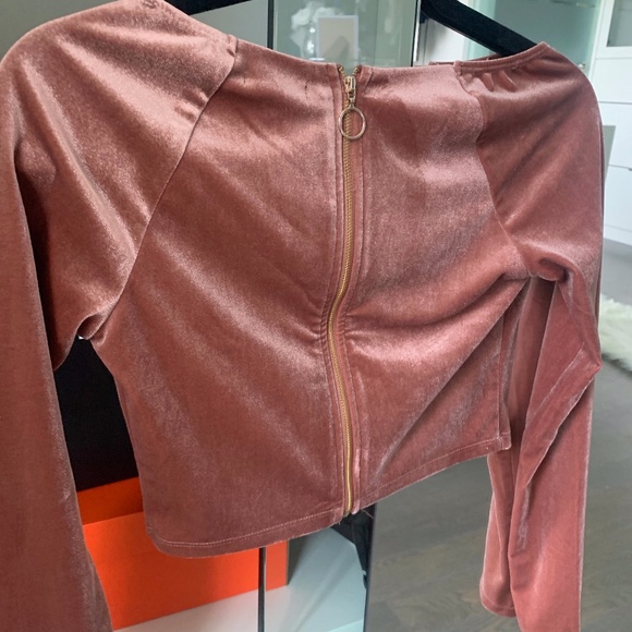 Dynamite Pink Velvet Long Sleeve Crop Top Size S - Picture 2 of 4